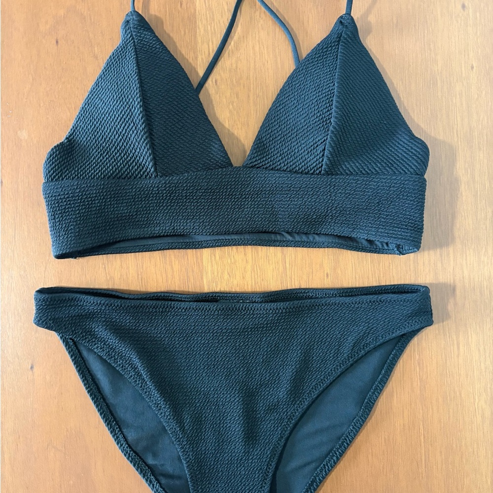 H&M Black Textured Triangle Bikini Set